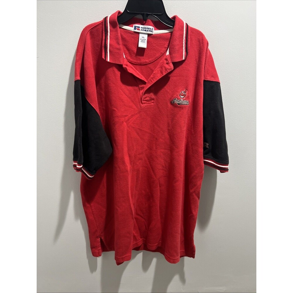 VINTAGE Cleveland Indians Russell Athletic Polo Shirt, Red Men's XL